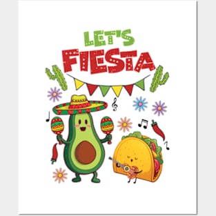 Let's Fiesta Taco Avocado Funny Cinco De Mayo Tacos Mexican Food Posters and Art